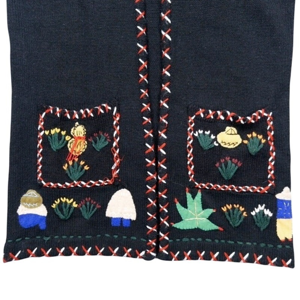 Vintage 70s Collage Womens M Embroidered Applique Folk Art Sweater Vest Boho - Picture 6 of 8